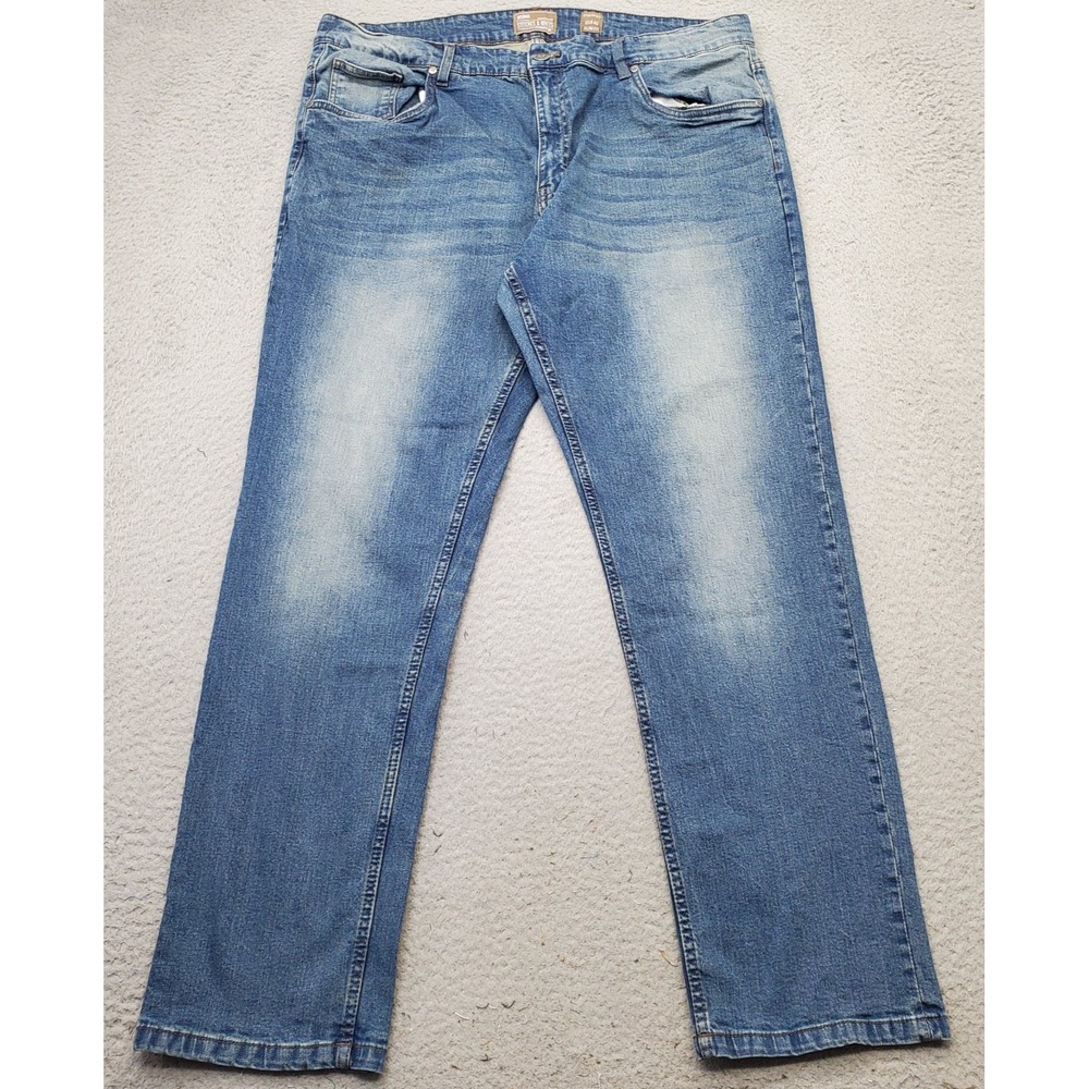 Stitches & Rivets Jeans‎ Mens 40x32 Blue Denim Wear Slim Whiskered Straight Leg